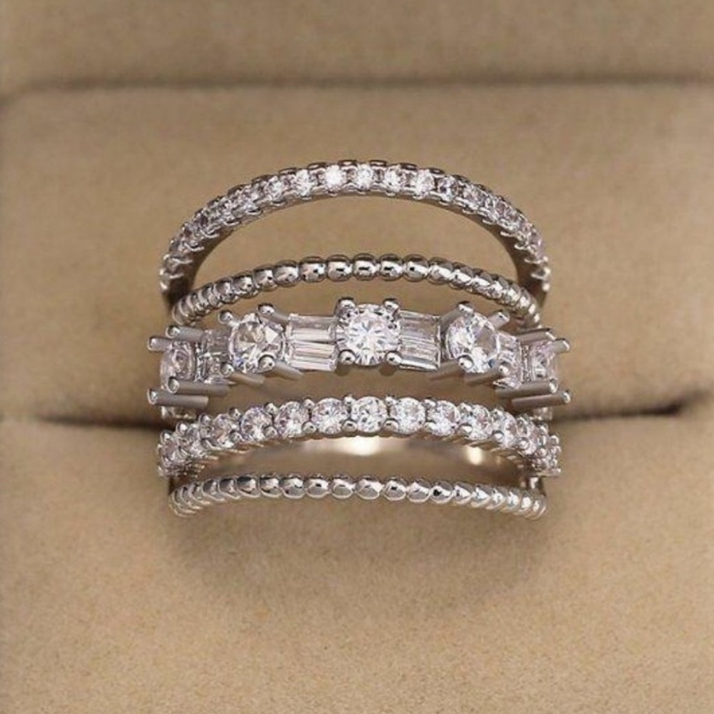 💍NEW 925 STERLING SILVER DIAMOND MULTI BAND RING - Picture 2 of 5
